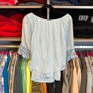 I.N. Studio blue lace cuff cape top size S
